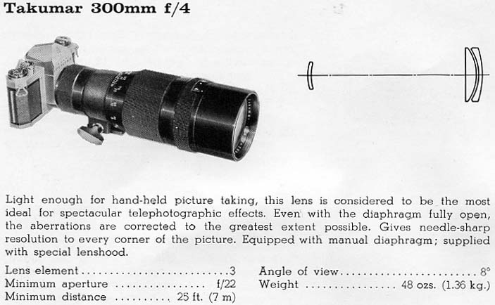Takumar 4 / 300 мм оптическая схема