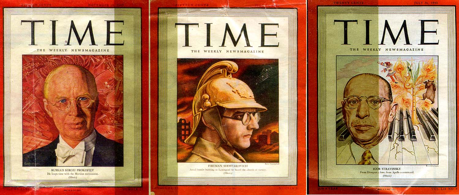 Советские российские композиторы на обложках журнала Time: - Прокофьев, Шостакович, Стравинский